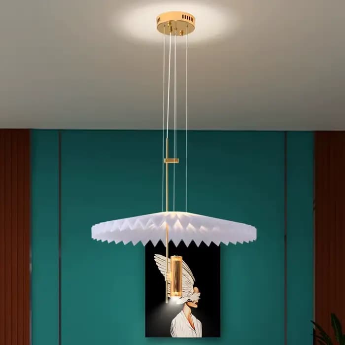 Lustre plissé créatif nordique, lustre doré minimaliste pour restaurant, salon, chambre à coucher, designer