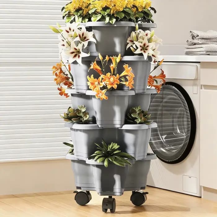 Jardinière verticale Plant Tower à 6 niveaux avec roulettes
