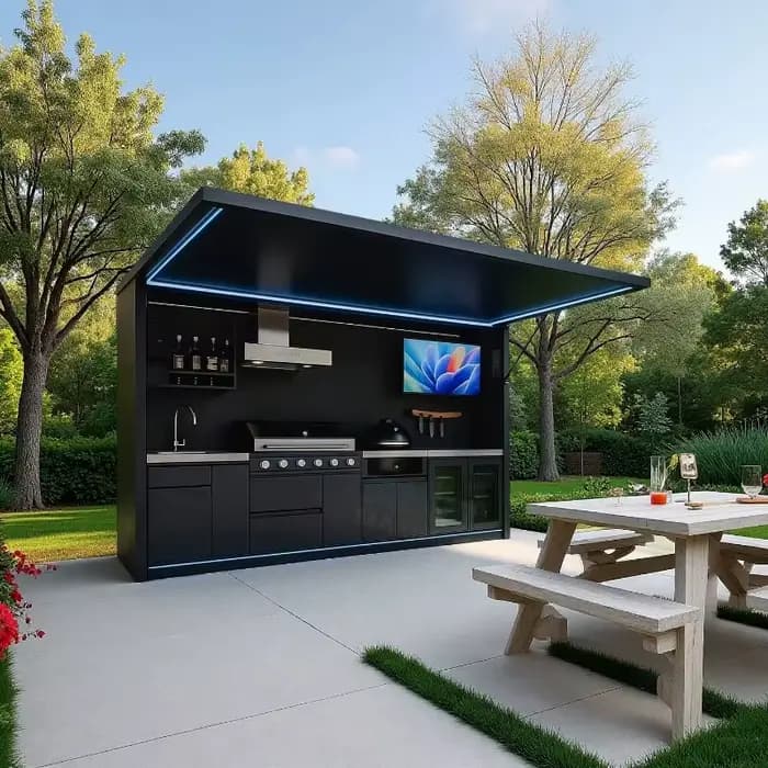 Cuisine extérieure en acier inoxydable, résistante aux intempéries, avec barbecue intégré pour jardin, patio, personnalisable