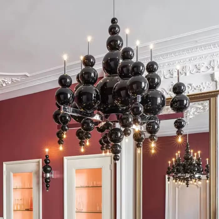 Lustre de Luxe Noir en Forme de Larmes de Lune, pour Plafond, Restaurant, Grande Table à Manger
