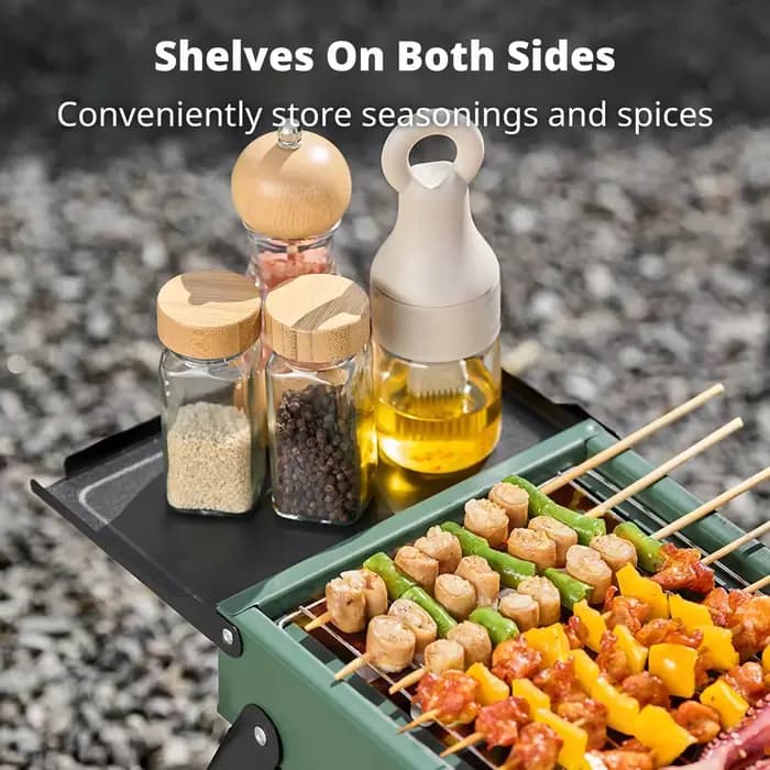 Barbecue pliant BISINNA, robuste et portable, avec étagères latérales, pour le camping en plein air, le barbecue, la terrasse, la salle à manger, cuisinière à charbon de bois