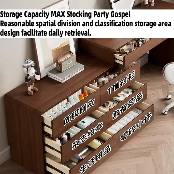 Coiffeuse moderne minimaliste en bois, multifonctionnelle avec rangement, pour maquillage et coiffure, mobilier de chambre