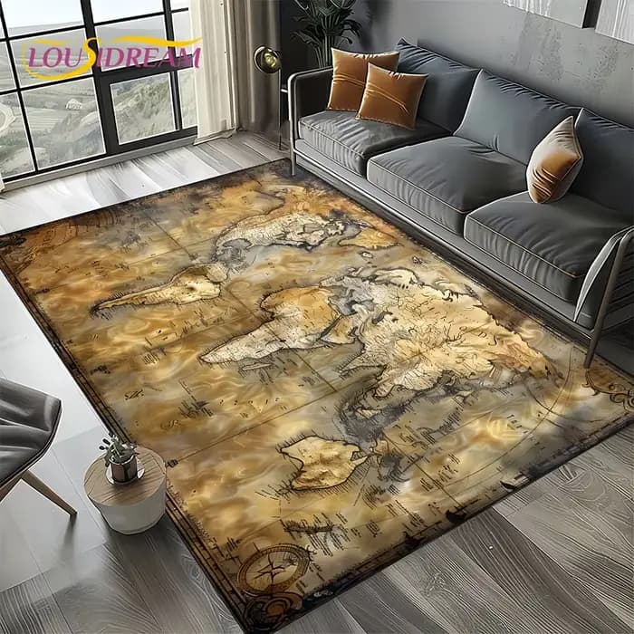 Tapis de sol antidérapant 2025, motif carte nautique rétro antique, boussole, pour salon, chambre, décoration de canapé