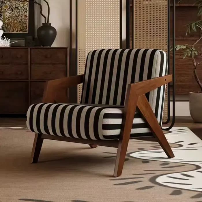 Fauteuil monoplace, chaise longue, structure en bois, en tissu, 552mm