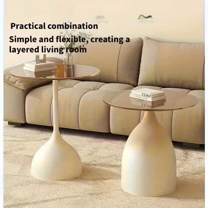 Table d'appoint ronde moderne avec plateau en verre trempé et structure en métal - Petite