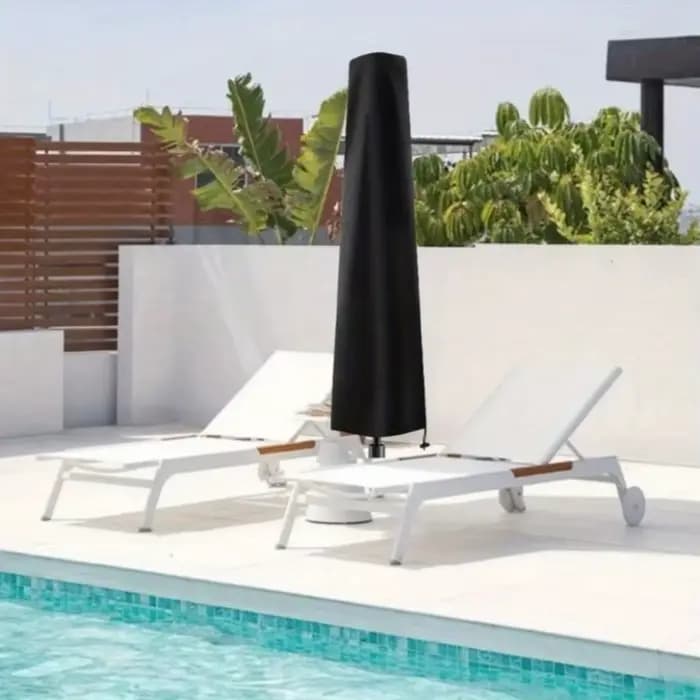 Housse de parasol de patio noire imperméable, résistante au vent et aux UV, avec fermeture éclair pour la protection des parasols de jardin en extérieur