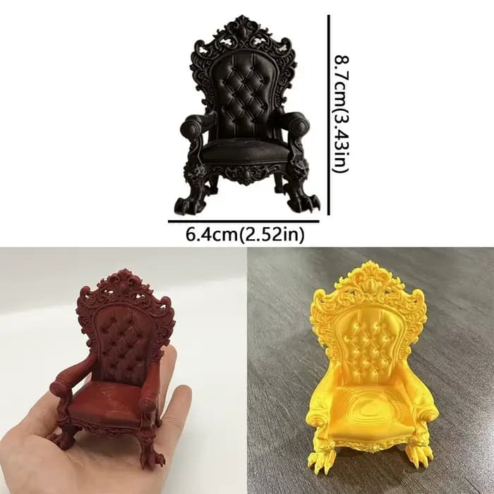 Mini trône gothique imprimé en 3D, siège de présentation vintage, sculpté en relief, de luxe, avec pieds à griffes, style sombre, figurine de trône