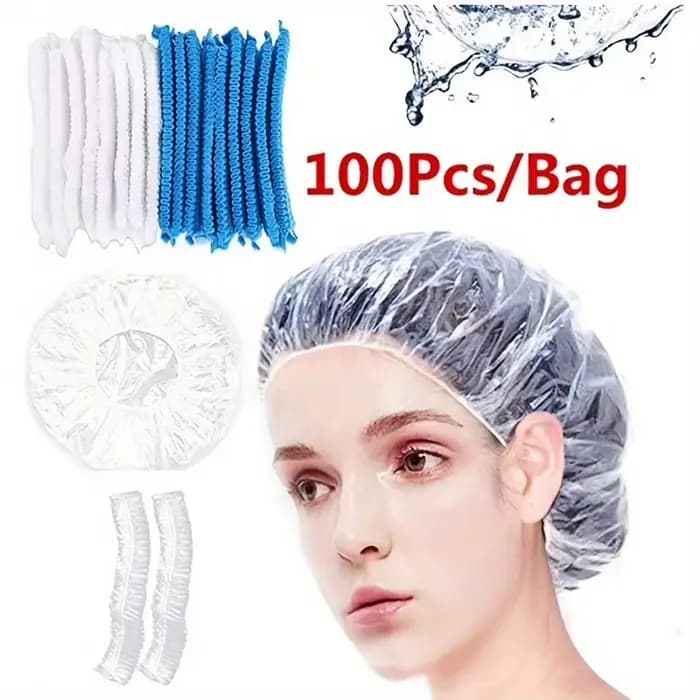 Lot de 100 bonnets jetables, pour salon de beauté, hôtel, coloration capillaire, bonnet de douche imperméable, bonnet pour coloration, anti-poussière et préservant la fraîcheur
