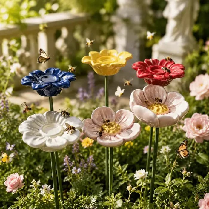 Abreuvoir de jardin en résine en forme de fleur