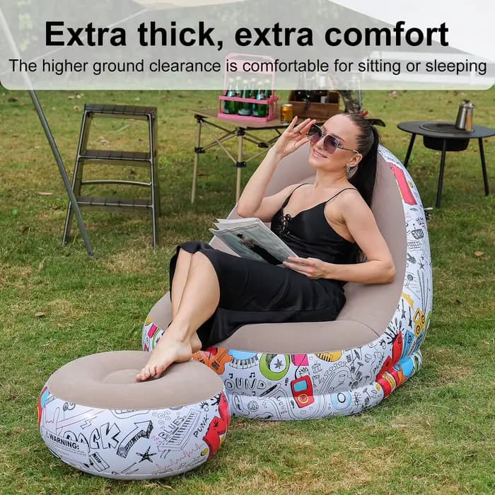 1 chaise longue gonflable avec repose-pieds