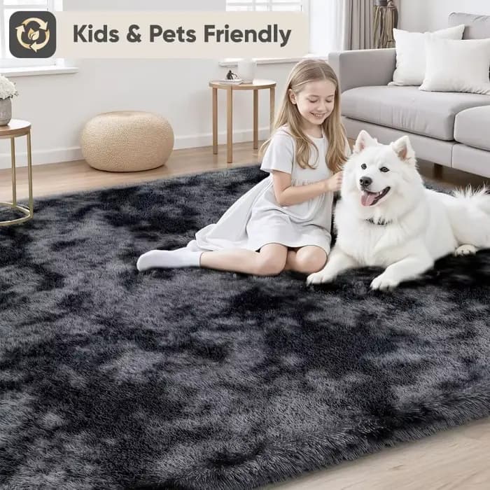 Tapis shaggy gris tie-dye, ultra doux, antidérapant, en peluche, pour chambre à coucher, salon, chambre d'enfant, grande taille, décoration intérieure, tapis de sol