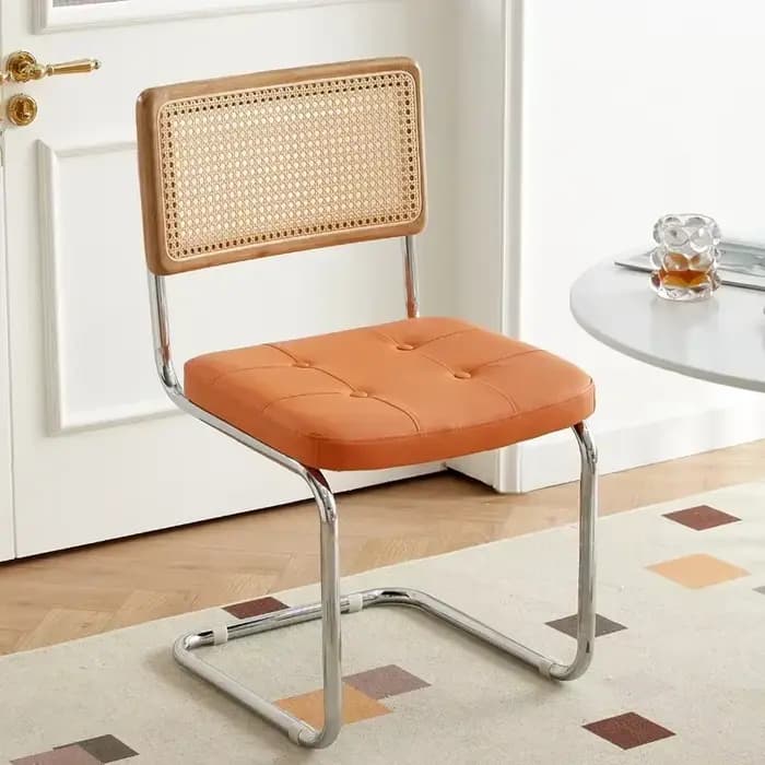 Chaise de Salle à Manger Vintage en Rotin et Bois Massif de Style Nordique Rétro