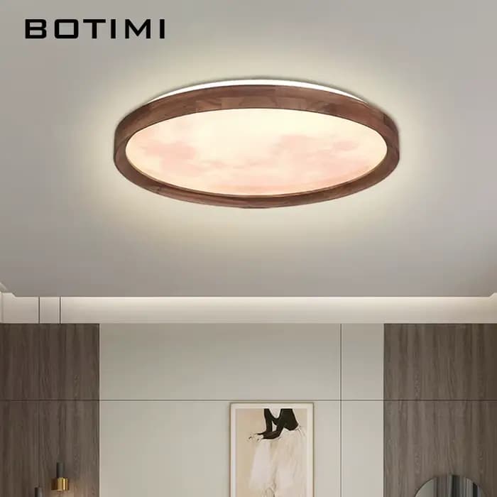 Plafonniers en bois de noyer avec télécommande pour salon, lampe de chambre à coucher moderne en bois massif à intensité variable, luminaire rond à montage en surface