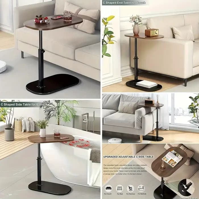 Table à hauteur réglable - avec plateau en bois, table d'appoint de canapé portable, adaptée au café, au bureau et à l'intérieur/à l'extérieur