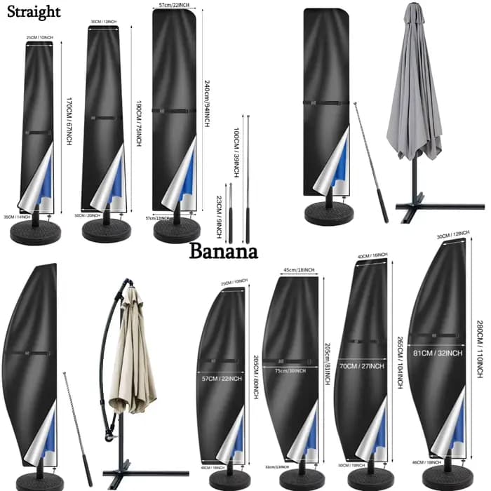 Housse de parasol de patio en tissu Oxford imperméable avec fermeture éclair et support