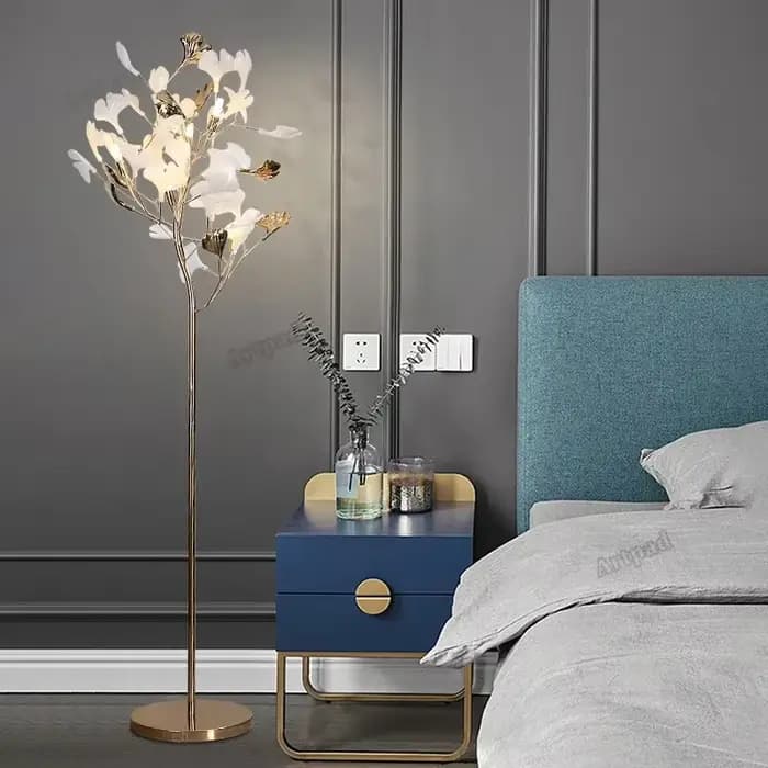 Lampe autoportante nordique moderne en forme de feuille de Ginkgo, grand canapé, décoration artistique de la maison, chambre à coucher
