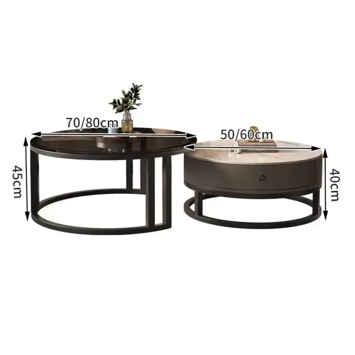 Ensemble de Tables Basses Rondes et Minimalistes en Métal pour Salon