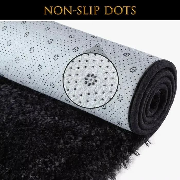 Tapis moelleux Shag Lea noir pour chambre d'enfant, tapis moelleux, tapis de salon, décor à la maison, polymères de sol