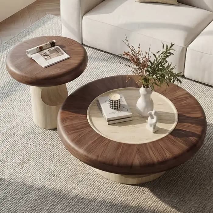 Table basse ronde en bois marron