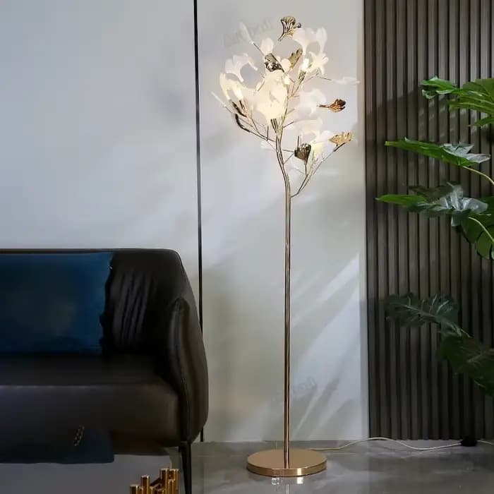 Lampe autoportante nordique moderne en forme de feuille de Ginkgo, grand canapé, décoration artistique de la maison, chambre à coucher