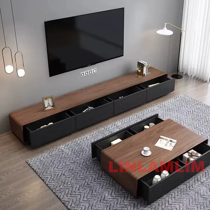 Ensemble de meubles de salon blancs modernes, table basse et meuble TV avec armoires de rangement, ensemble de centre de divertissement contemporain