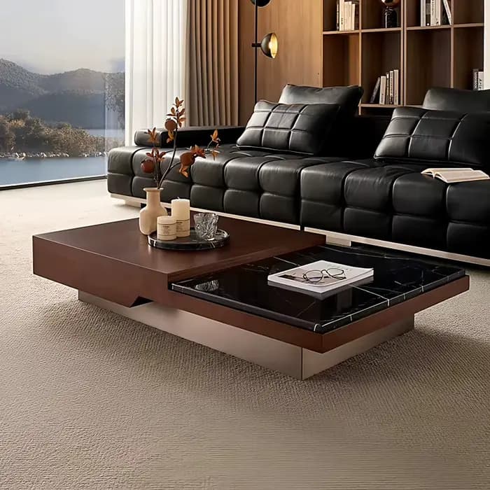 Table basse de salon nordique en marbre noir de luxe, table d'appoint moderne, mobilier original