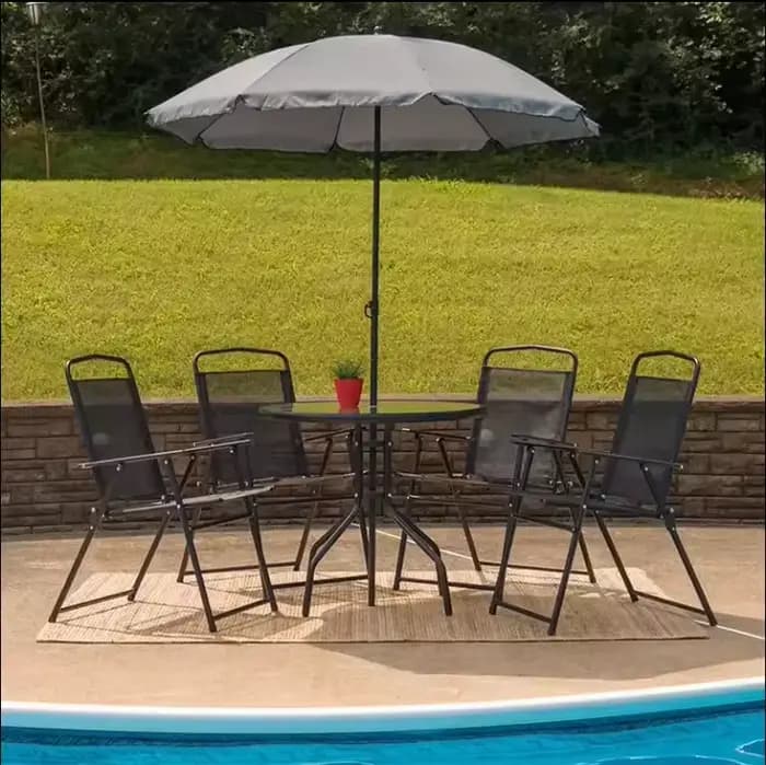 Ensemble de chaises de Table de Style européen et américain avec parapluie pliable pour salle à manger ou loisirs de plein air en hôtel dans plusieurs scénarios