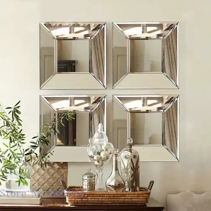 Miroir mural décoratif carré, ornements muraux pour salon, combinaison de miroirs suspendus, accessoires de décoration intérieure
