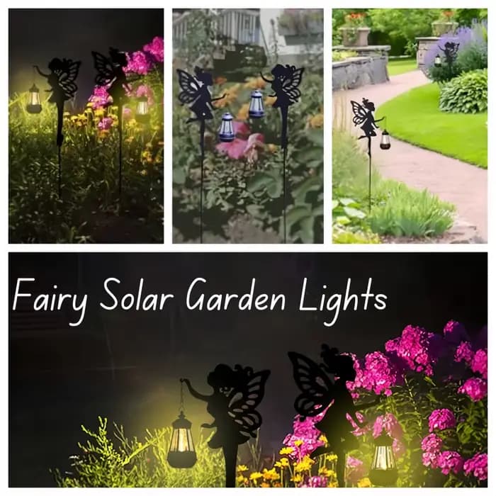 Décor de jardin féerique solaire Statues de fée en métal avec Globe en verre craquelé Lanternes