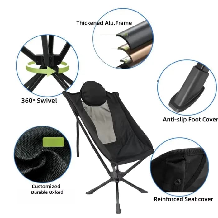 Chaise pivotante, chaise pliante portable d'extérieur