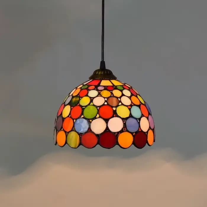 Lustre Tiffany en verre coloré, style rétro européen, pour bar, restaurant, chambre, balcon, ambiance méditerranéenne et campagnarde