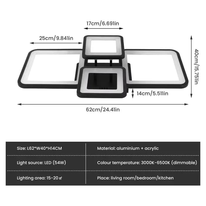 Plafonnier LED moderne pour salon, cuisine, 54W, lumière réglable, télécommande, luminaire pour chambre à coucher, éclairage domestique