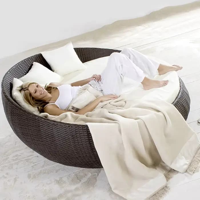 Mobilier d'extérieur moderne grande taille rideau Chaise longue Antique auvent plage soleil rotin lit de jardin lit