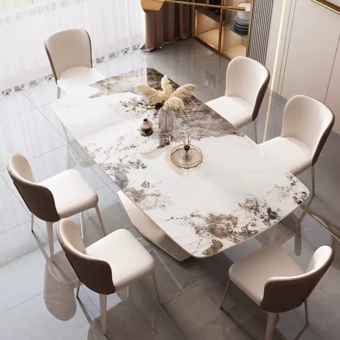 Ensemble de table et de chaises de salle à manger rectangulaire en marbre de luxe moderne