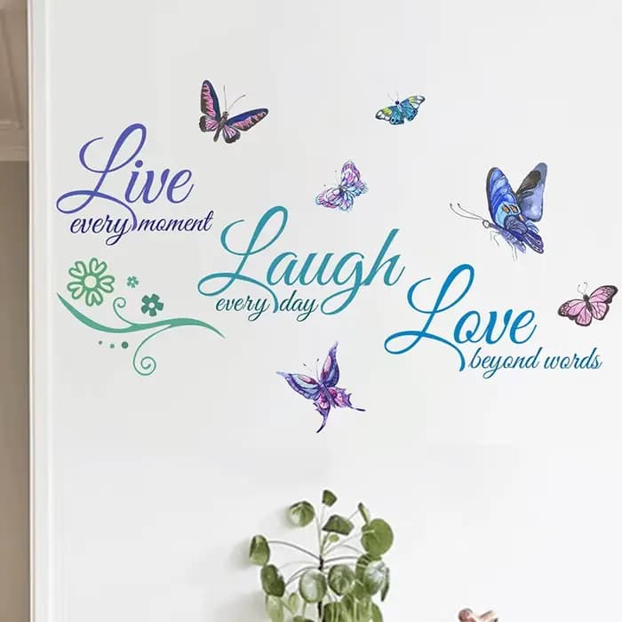 Autocollant mural avec slogan anglais, sticker auto-adhésif pour chambre à coucher, salon, HOButterfly, Live Laugh Love