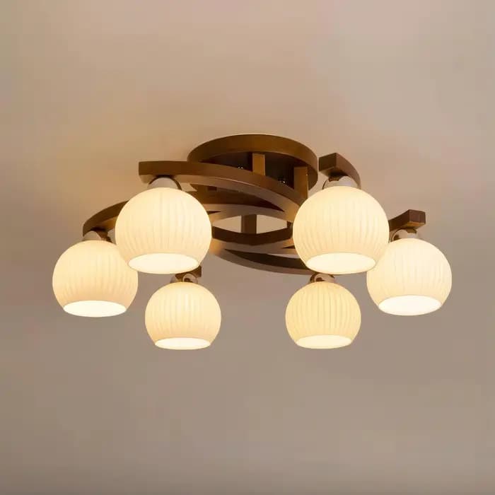 Lampe de plafond vintage en bois de noyer, lampe à boule de verre blanc laiteux, style Wabi-sabi, pour salon, chambre à coucher, salle à manger, bureau, hôtel