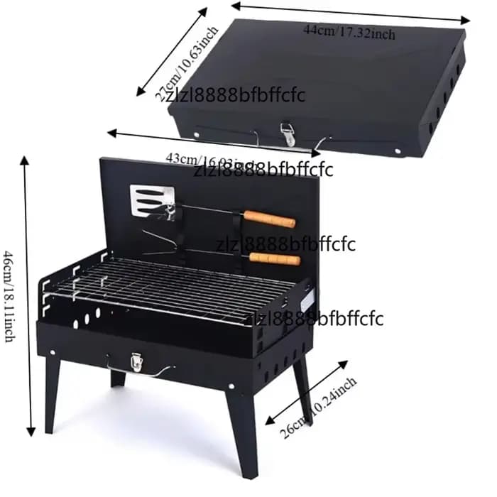 Barbecue portable pliable au charbon de bois avec poignée