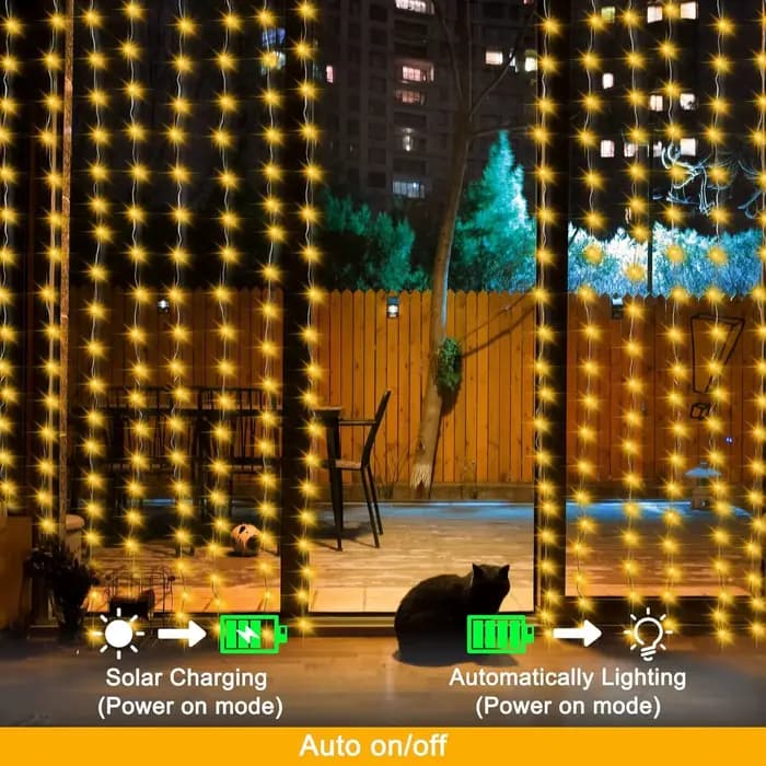 Rideau lumineux solaire imperméable pour l'extérieur, guirlande féerique solaire, guirlande lumineus