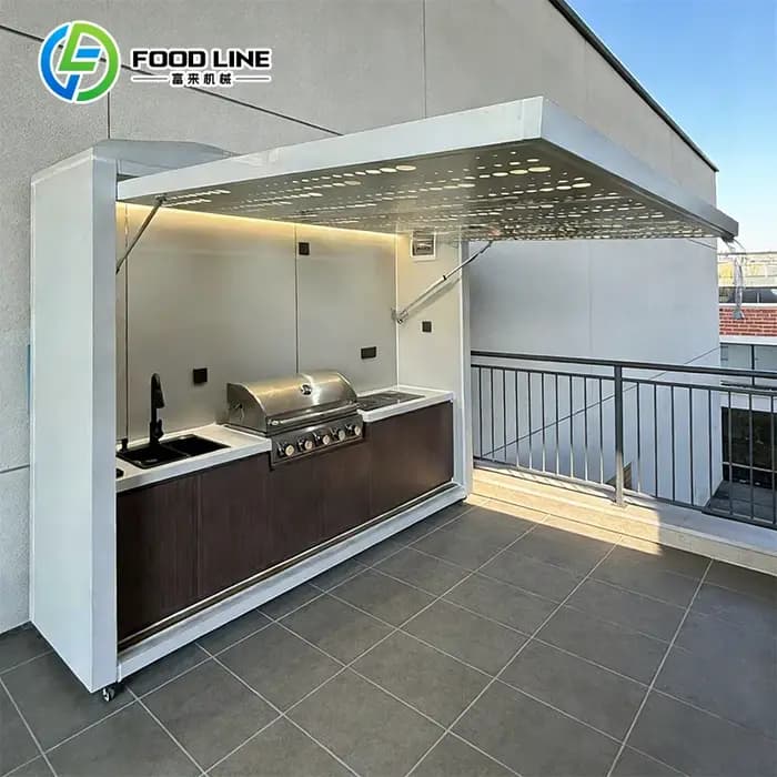 Cuisine extérieure en acier inoxydable, cuisine de jardin, abri de jardin en bois pour cuisine extérieure