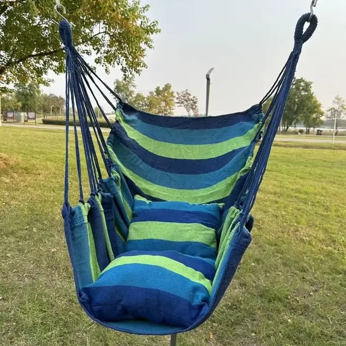 Chaise hamac confortable pour dortoir, chaise suspendue de jardin en toile à rayures colorées avec sac de rangement, siège de balançoire de jardin en corde de coton