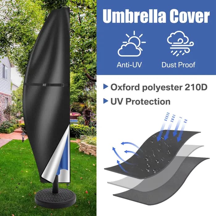 Housse de parasol de patio en tissu Oxford 210D imperméable avec fermeture éclair