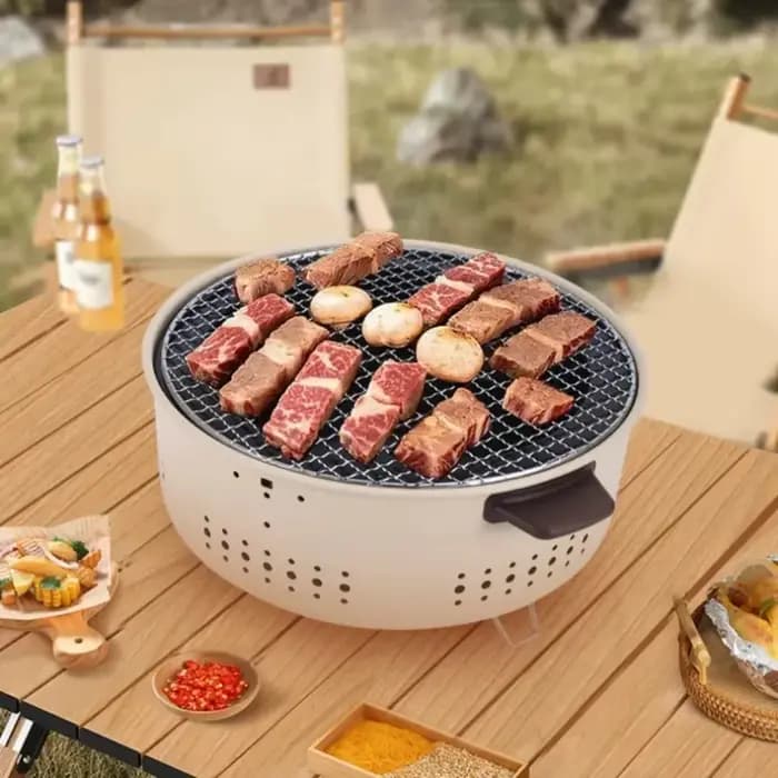 Barbecue portable coréen au charbon de bois, réchaud en acier inoxydable, barbecue rond antiadhésif pour le camping en plein air