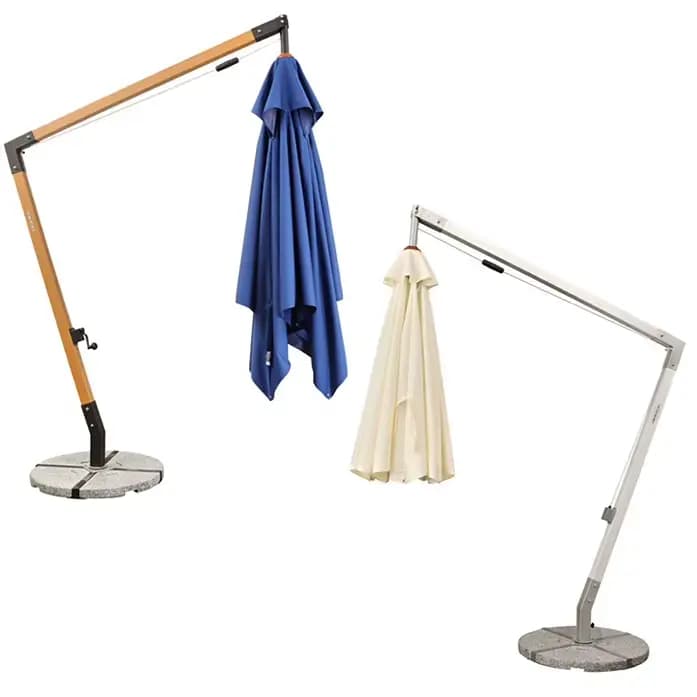 Parasol extérieur cour jardin Grain de bois suspendu pare-soleil rond Parasols anti UV ensemble de meubles d'extérieur
