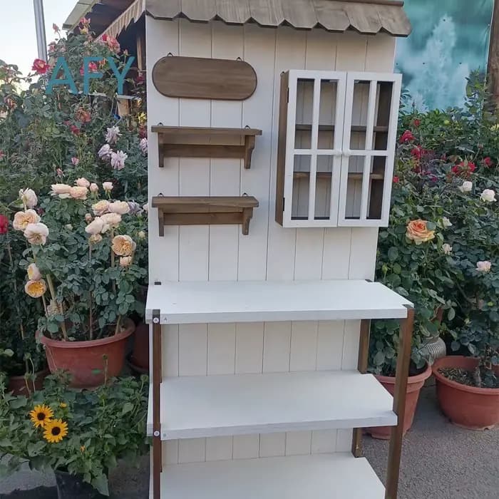 Table de travail de jardinage en bois massif rétro pour extérieur