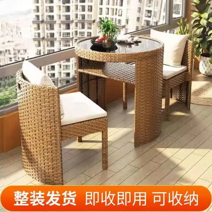 Fulin meubles de balcon de patio de haute qualité 3 pièces ensemble de table et chaises de café d'extérieur en rotin