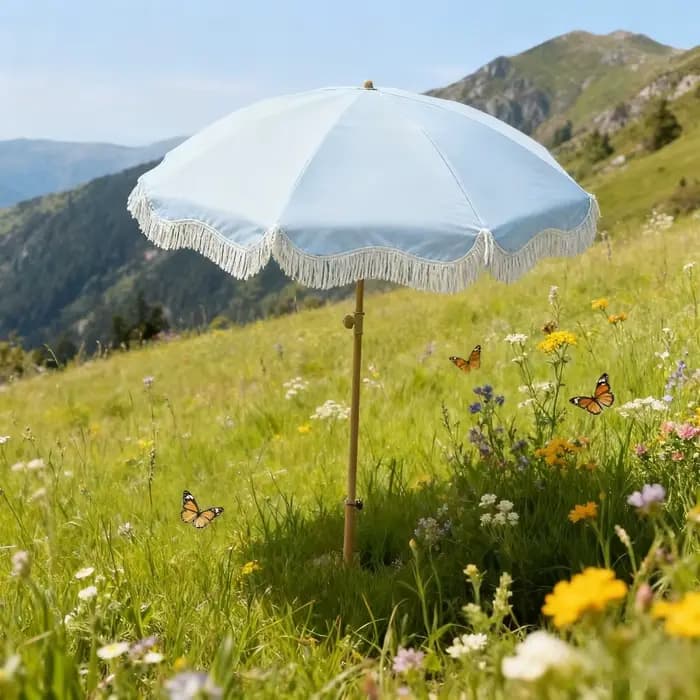 Parasol de plage bleu clair de grande taille pour l'extérieur