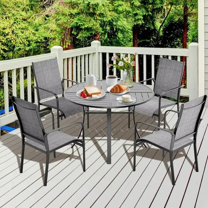Ensemble de salle à manger de patio rond 5 pièces avec table en aluminium de 42 pouces et 4 chaises