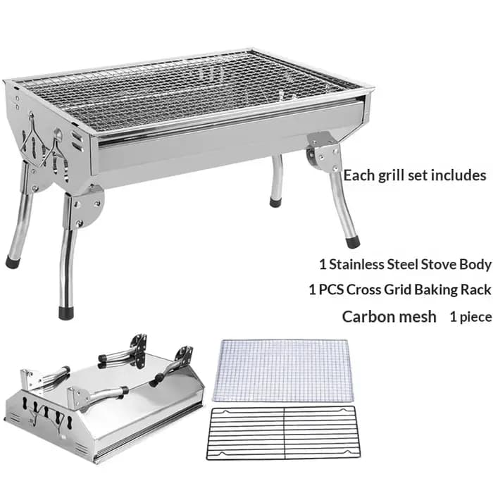 Barbecue portable pliable en acier inoxydable, grand barbecue au charbon de bois, barbecue familial pour le camping en plein air, barbecue de jardin