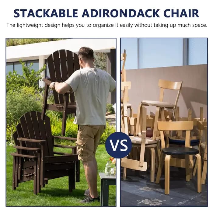 Ensemble de 4 chaises Adirondack empilables compactes, 26,3 pouces de large, en HDPE, pour patio ext