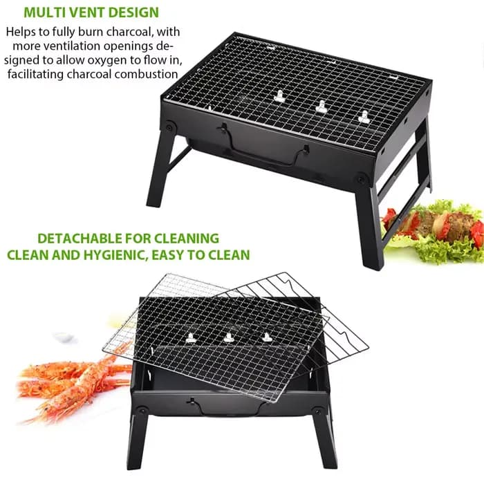 1 Ensemble de Barbecue au Charbon de Bois Portable Pliable en Acier pour Grillades en Extérieur